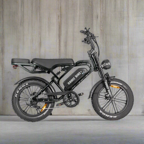 Black electric bike with 'COOL BIKE' branding on a white background